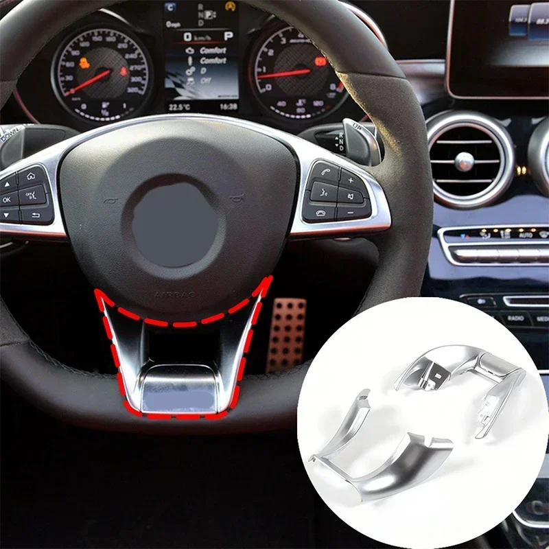 For Mercedes Benz A B C E Class W177 W247 W213 W205 CLA GLB AMG 2015-2021 ABS Silver steering wheel Cover Trim Car Accessories