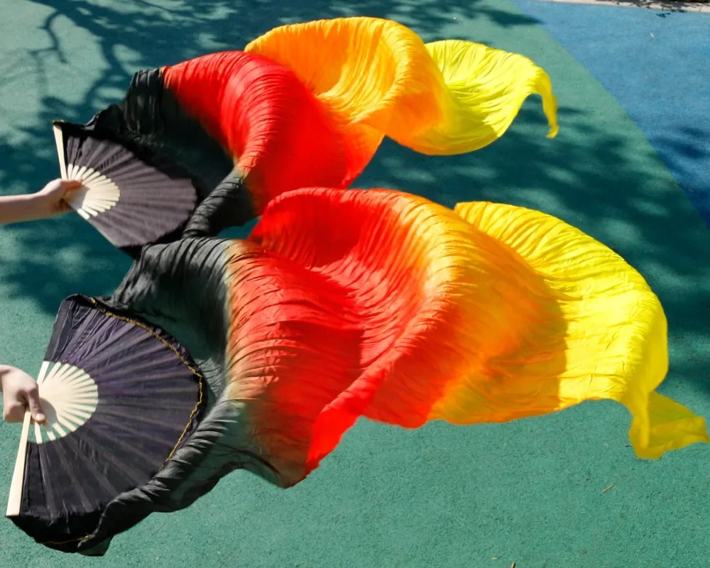 High Quality Belly Dance Fans 100% Real Silk 1 Pair/1 PC 180*90 CM Unisex Dance Performance Props Fans Black+Red+Orange+yellow