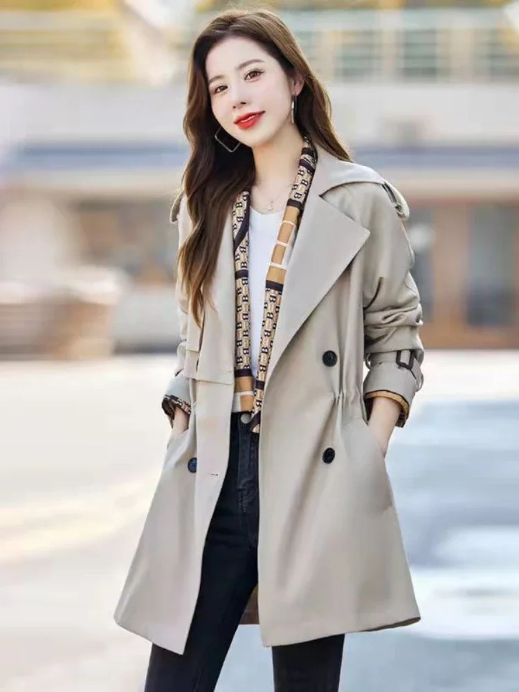 Jackets  Trench Coat for Women Clothes  Women Fashion Outerwear French Style Turn Down Collar Solid Spring and Autumn