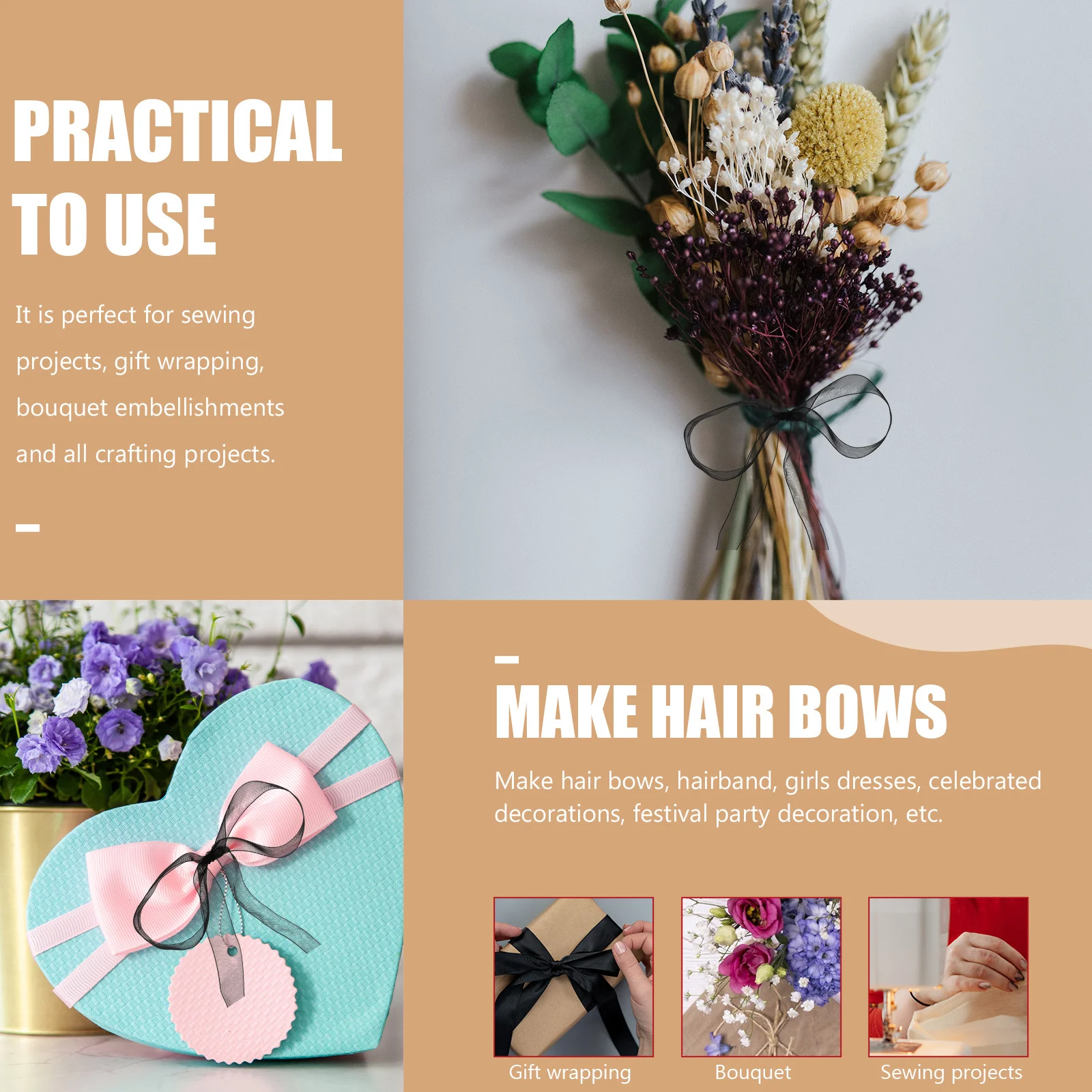 

2 Rolls Gift Packaging Organza Ribbons Satin Ribbon Durable Transparent Polyester Ribbon for Wedding Party Decoration