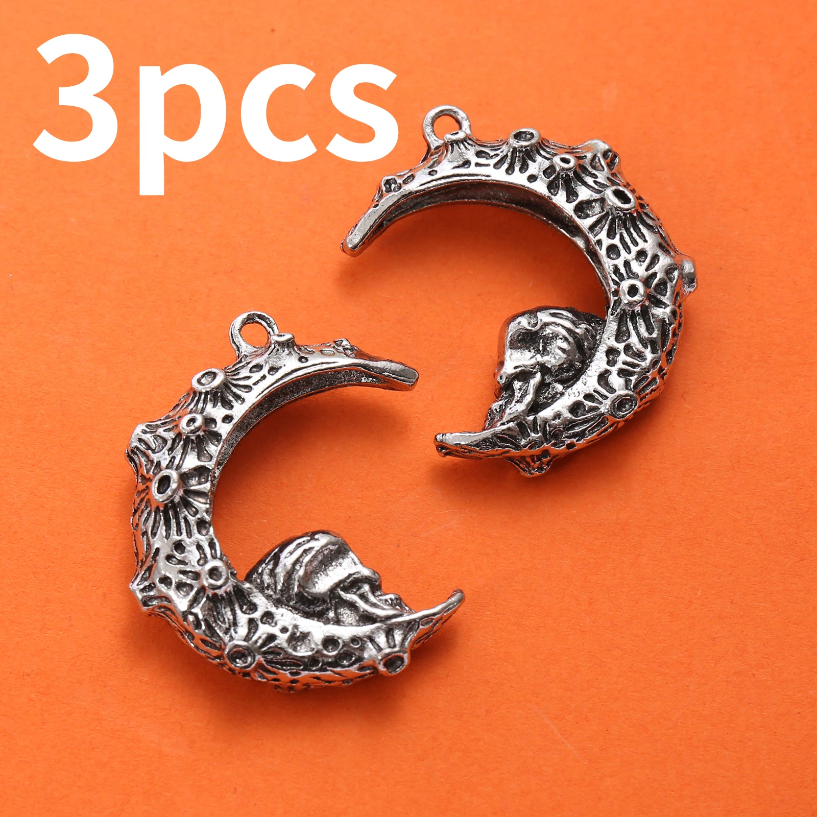 3-Piece Set of Niche Mysterious Handmade Accessories, Embossed Crescent Moon Skull-Shaped Pendant Accessories, Suitable for DIY Bracelets, Necklaces, Earrings, and Pendants, Niche DIY Jewelry Basic Materials