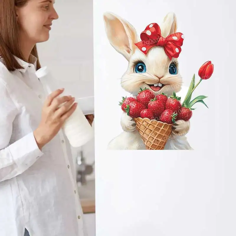 Rabbit Strawberry Wall Sticker living room Sofa Background Decoration children's room Art Decal Sticker