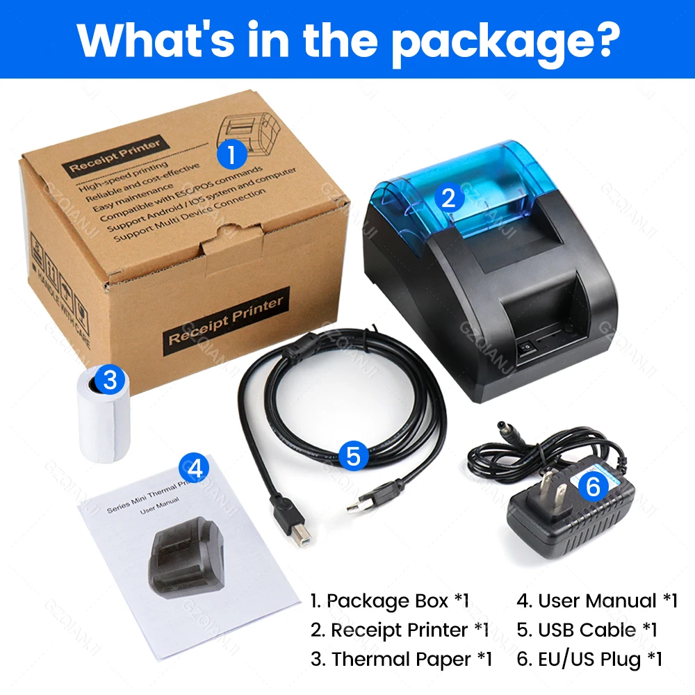 58MM Desktop POS Cashier Printer USB Bluetooth Thermal Receipt Printer Restaurant Sales Kitchen Bill Printing for Mobile Windows