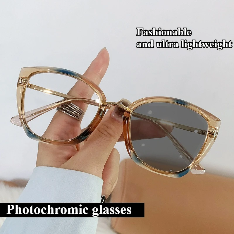 Modische hochauflösende Farbwechselbrille, ultraleichte Cat-Eye-Flachlinse, photochrome Damenbrille