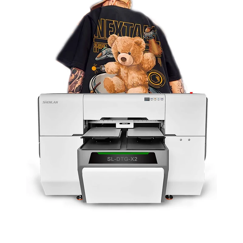 Digital direct spraying pure cotton clothes, pants, outerwear fabric DTG dual station white ink direct spraying machine