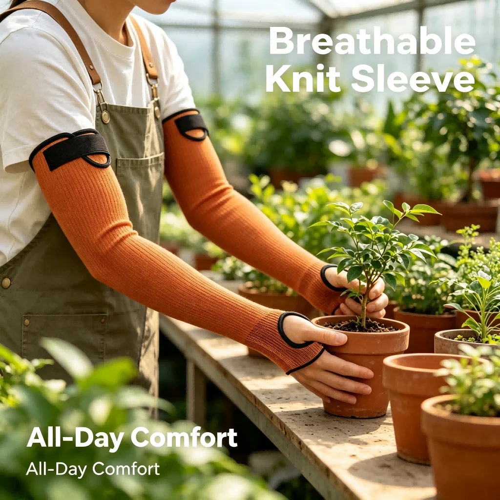 Orange For Gardening Arm Sleeves for Work Safety EN388 Certified UHMWPE Fiber Thumb Hole Adjustable Strap Design