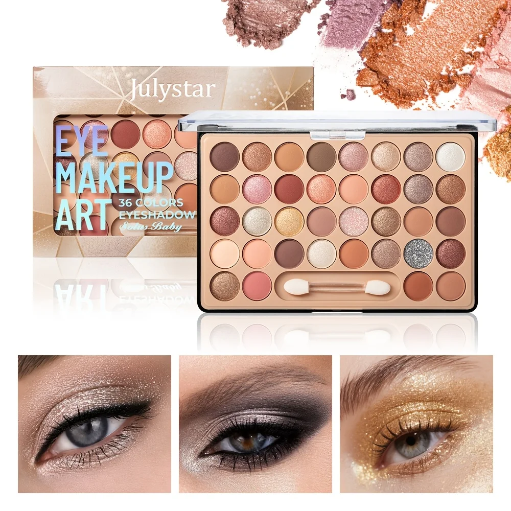 Must-Have for Stage Makeup! 36 Shades Glitter Pearl Eyeshadow Palette, Super Shiny Long-Lasting & Easy to Color, Multi-Use (Eyeshadow/Highlighter/Body Paint), Perfect Gift for Party & Clubbing, Comes with Gift Box