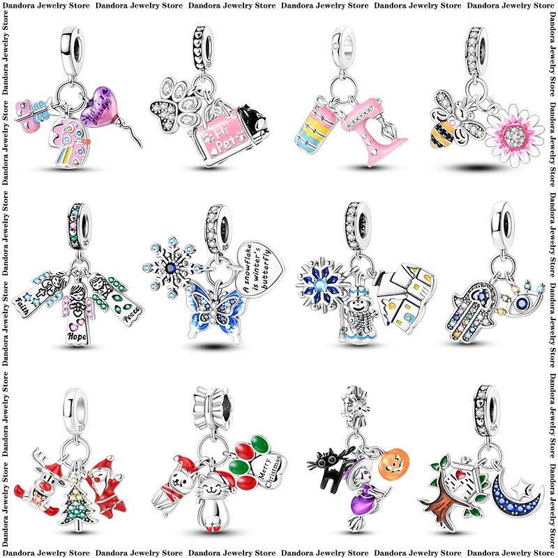 

2024 Original New in Three Piece Set Charm Beads Fits Pandora Charms Bracelet For Women 925 Silver Pendant Bead DIY Jewelry Gift