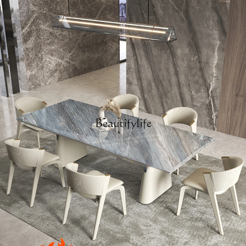 

Italian Simple Luxury Blue Gold Sand Natural Luxury Stone Dining Table Modern Minimalist Dining Table