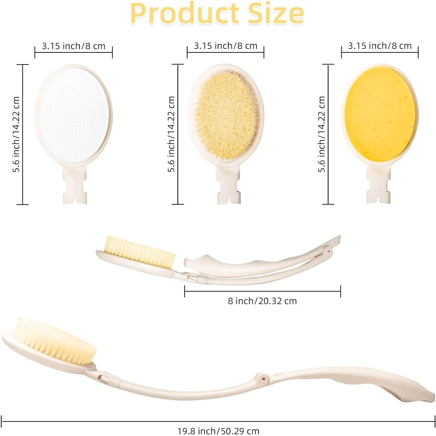 19" Long Handle Shower Sponge Brush Set,  in 1 Body brush, Bath Sponge and Lotion Applicator Improved Skin Health, Suitable for 