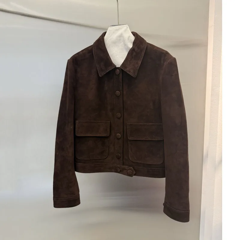 cappotto da donna primavera e autunno 2025 nuova moda giacca in vera pelle scamosciata naturale di lunghezza corta di alta qualità