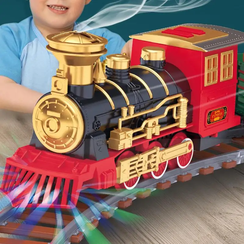 Christmas Train Set Christmas Electric Railway Track Toy With Fog Battery Operated Train Track Playset Locomotive Engine Play