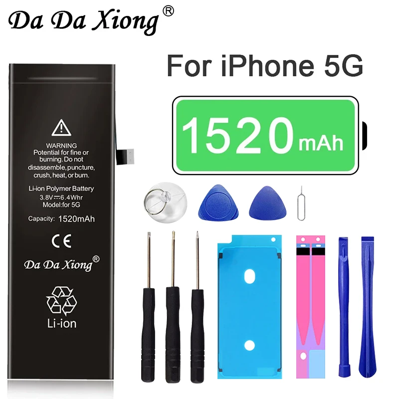 

2024 DaDaXiong Lithium Battery For IPhone 5 5G Bateria Li-ion Batarya 1520mAh Batterij Free Tools Retail Package