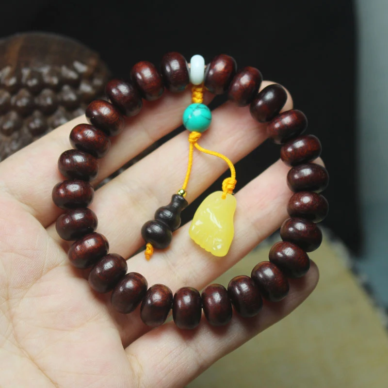 

Браслет-чётки из замбийского розового дерева и кровавого сандала с бусинами-абакусами, подвеска «Удовлетворение приносит счастье», 12 мм