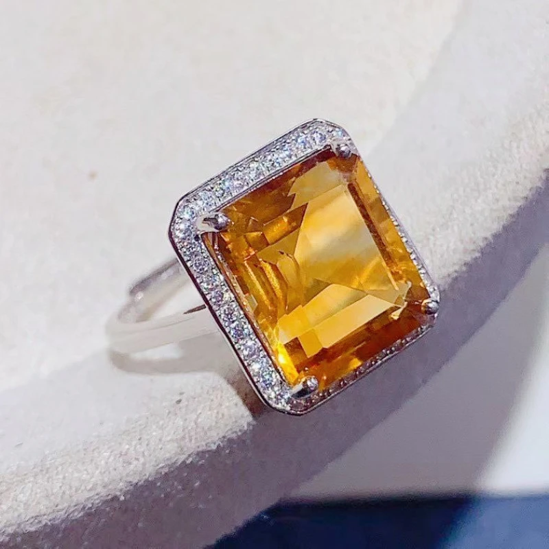 

Роскошное серебряное кольцо 925 пробы с кристаллами, 10х12 мм, 6 карат, натуральный цитрин, с сертификатом, позолота 18К, серебряные украшения с цитрином