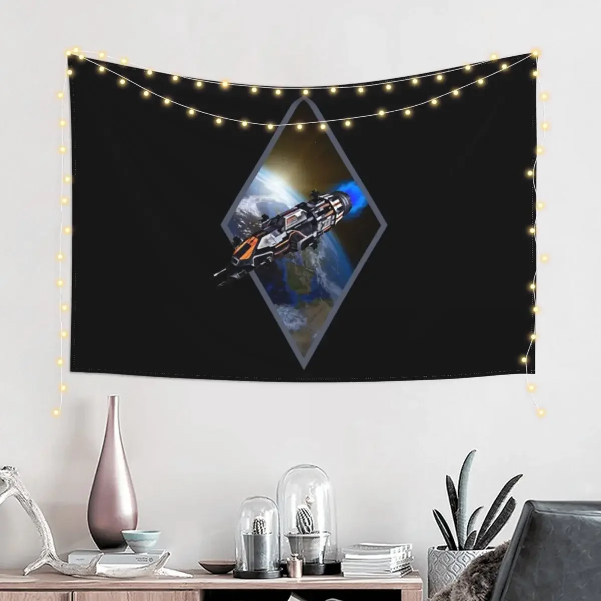 Rocinante - Flying from Earth - White - Sci-Fi Tapestry Cute Room Decor Hanging Wall Decorative Wall Mural Tapestry