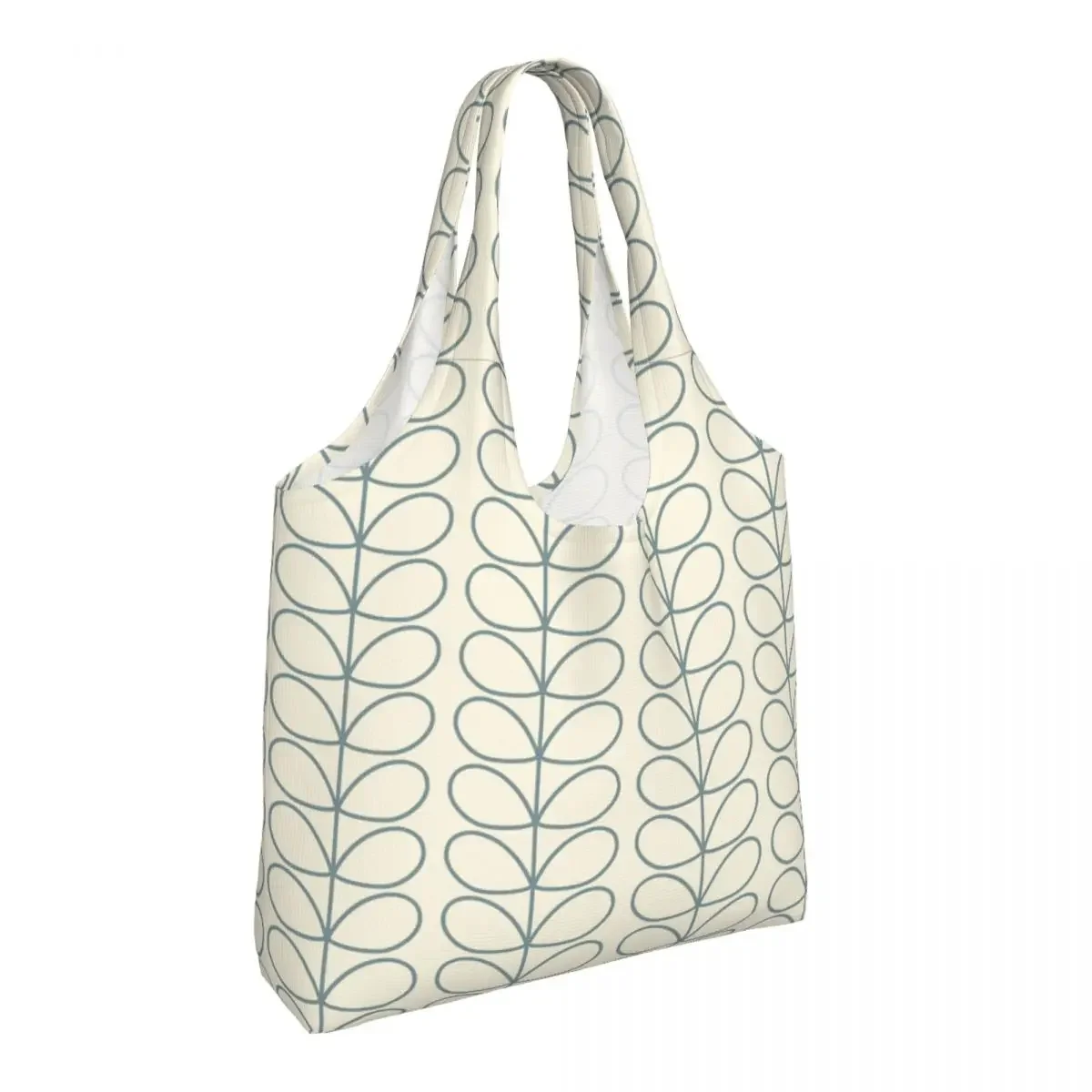 Custom Orla Kiely Linear Stem Dark Powder Blue Groceries Shopping Tote Bag Women Canvas Shoulder Shopper Bag Capacity Handbags