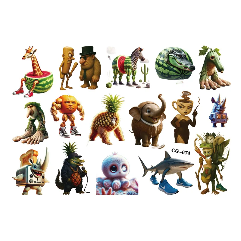 1-3PCS 방수 Tung Tung Tung Sahur Tralalero Tralala 스티커 이탈리아 Brainrot 추상 동물 임시 문신 스티커 장난감