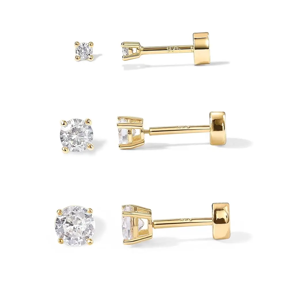 

Серьги-гвоздики из стерлингового серебра 925 пробы с позолотой 14K и кубическим цирконием, с плоской задней частью, для женщин | Серьга для хряща уха | Геликс