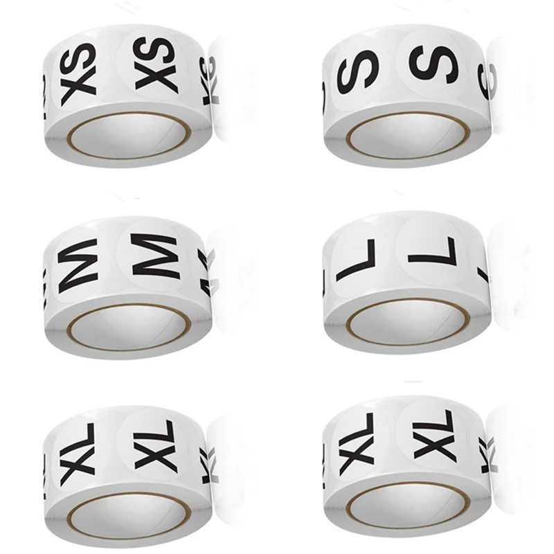 

500pcs/roll Clothes Size Label Self Adhesive Stickers XS To XXXL Clothing Shoes Hats Measure Model Round Stickers Cutom Tags
