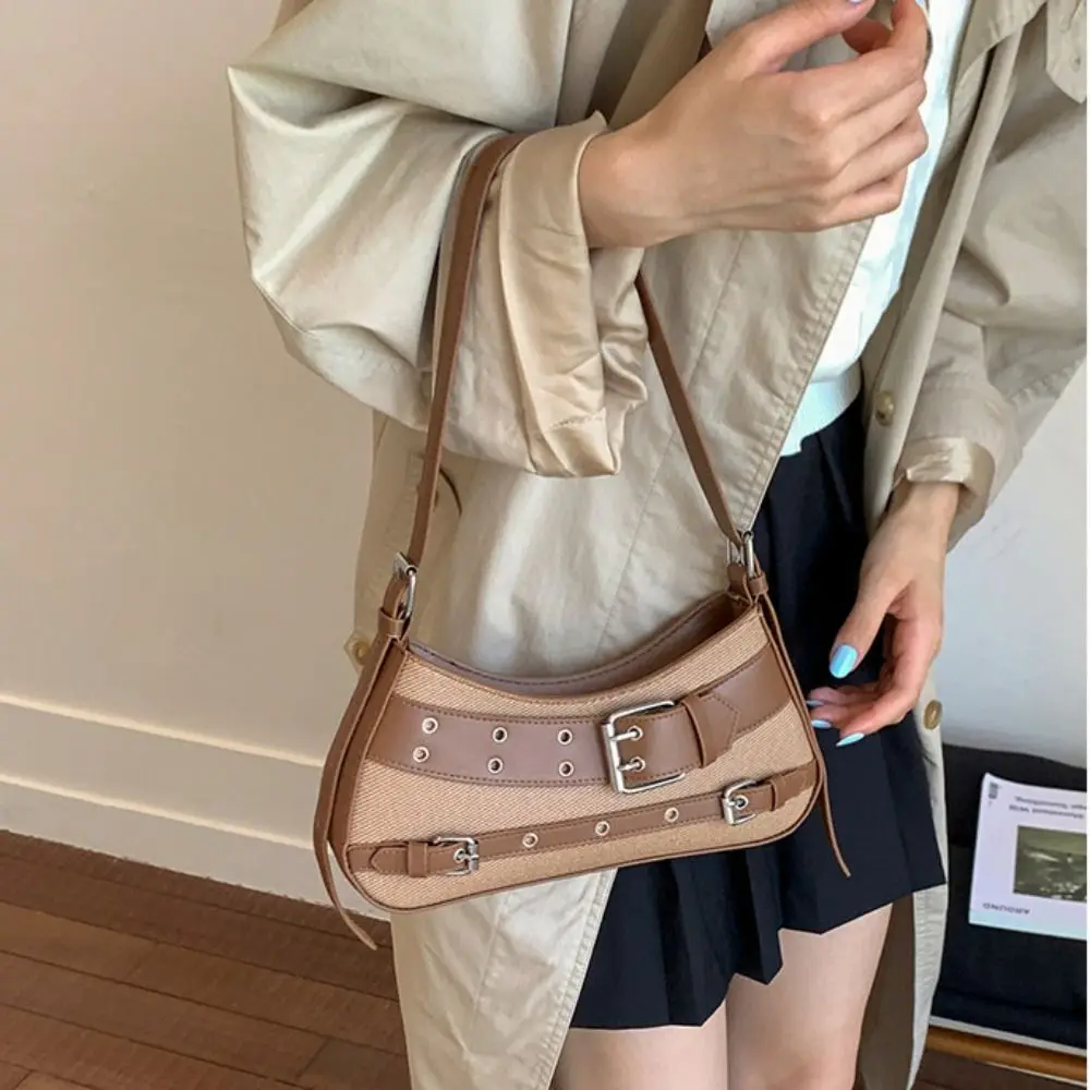 

Trend Handbag Y2K Underarm Bag Belt Buckle Rivet Spicy Girl Shoulder Bag Armpit Bag Retro Crossbody Bag Shopping