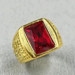 Vintage Stainless Steel Gothic Rings for Men And Women Engraved Flowers With Red big stone Jewellery