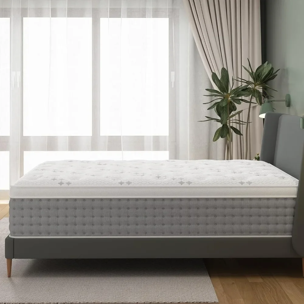 Matelas King Hybride à 6 Couches, 14 Pouces, pour Soutien Extra Lombaire et Hanches, Sans Odeur, dans une Boîte