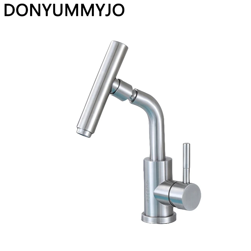 1PC Single Handle Hole 304 Stainless Steel Brushed Basin Faucet Hot and Cold Water Mixer Tap Deck Mounted With 2 Hoses