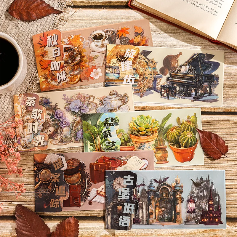 Time Notes Series Vintage Plant Flower Coffee Castle Landscape PET Sticker Creative DIY Journal Material Collage Stationery