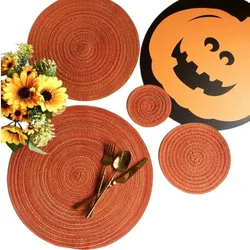 1/2/4 Sets Placemat and Coaster Set Braided Round Placemats Natural Woven Table Mats for Dining Table Party Kitchen Decor Orange
