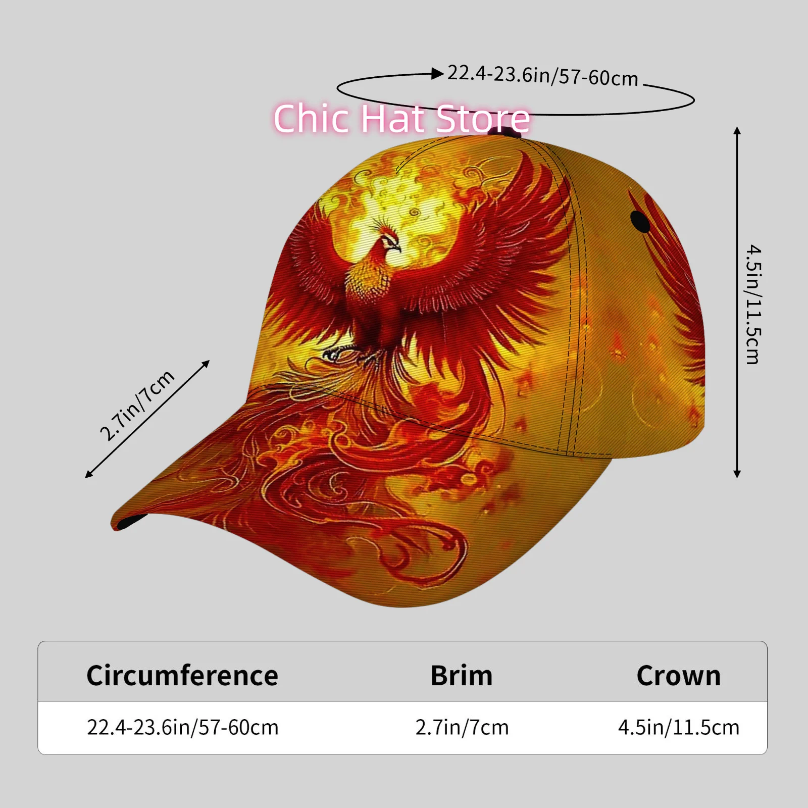 Trendy And Lightweight Cap, a Unisex Stylish Hip-Hop Baseball Hat, Perfect for Gifts , Phoenix Rising from the Ashes Pattern