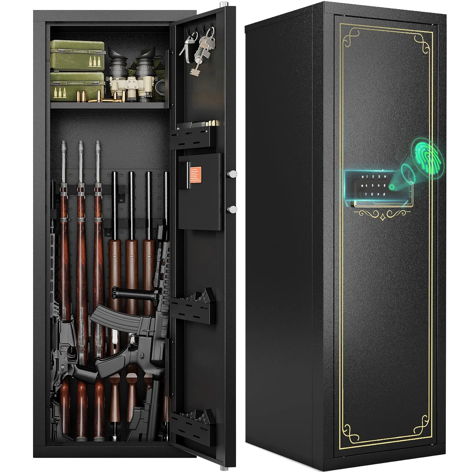 10-15 Biometric Gun Safe for Rifles and Pistols,Large Gun Cabinet with Removable Racks & Adjustable Shelf,Fingerprint