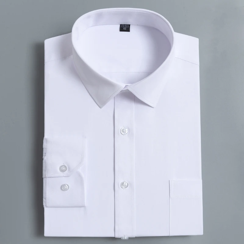 New Men Classic Long Sleeve Dress Shirt Regular Pocket Fit Formal Business Work Office Casual Button White Shirts S-8XL