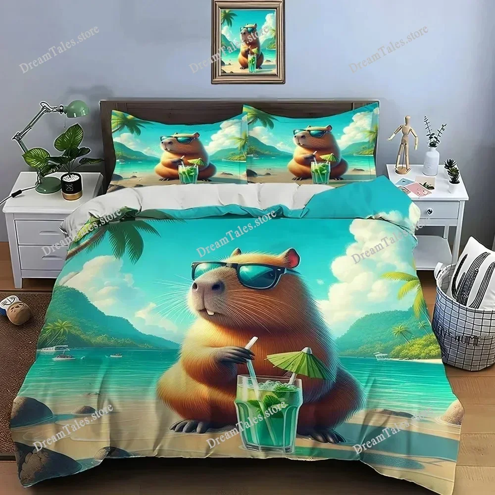 3D Cute Cartoon Capybara Print Bedding Set Duvet Cover with Pillowcases Adult and Boys Bedding Set Luxury Gifts
