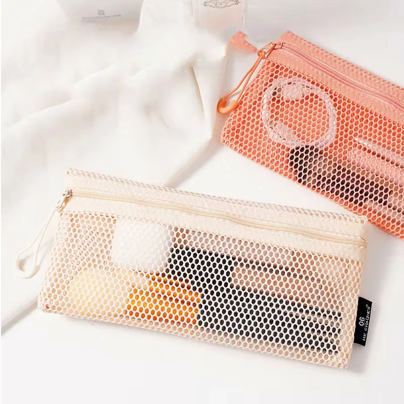 Double Layer Mesh Storage Bag Portable Makeup Case Tavel Toiletry Bag Makeup Brush Sundries Cosmetic Organizer Pouch