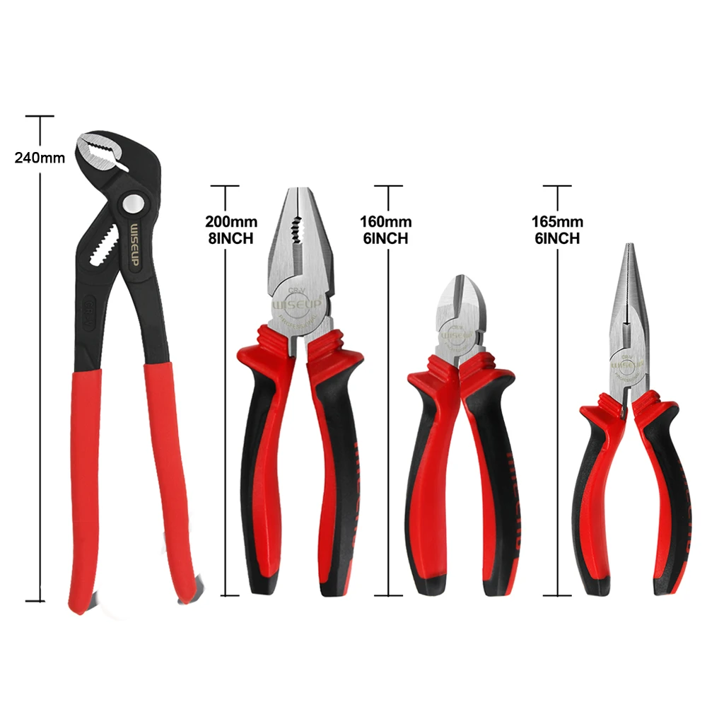 WISEUP 4PC Home Tool Set Plier Set Joint Pliers Diagnoal Pliers Water Pump Plier Adjustable wrench