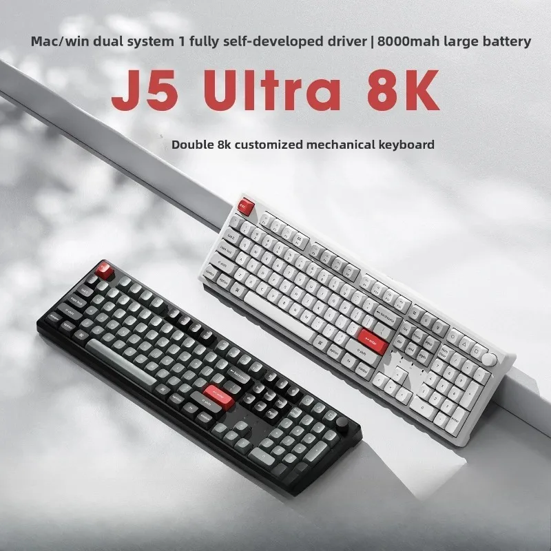 J5 Ultra Tri-Mode Wireless Mechanical Keyboard Dual 8K Polling Rate RGB 108 Keys Mac ZMK Gasket Structure Custom Keyboard