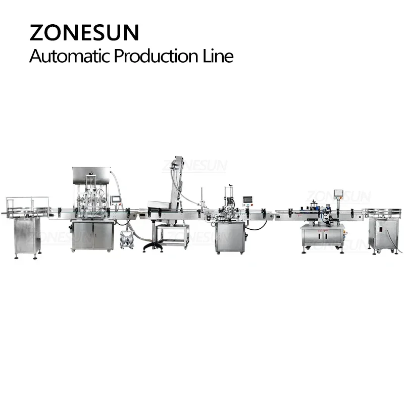 ZONESUN ZS-FAL180X3 Full Automatic Production Line Twist Off Cap Round Bottle Glass Jar Filling Capping And Labeling Machine