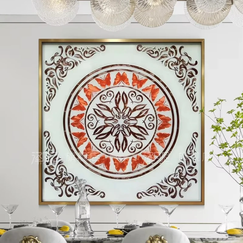 yjq  Hand Painted Enamel Decorative Painting Modern Hallway Corridor Dining Room Painting Elegant Light Luxury Flower Butterfly