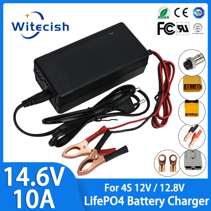 4S 12V Hochleistungs-LiFePO4-Ladegerät 14,6V/12,8V 10A 8A 5A 4A für Lithium-Eisenphosphat-Akkupacks