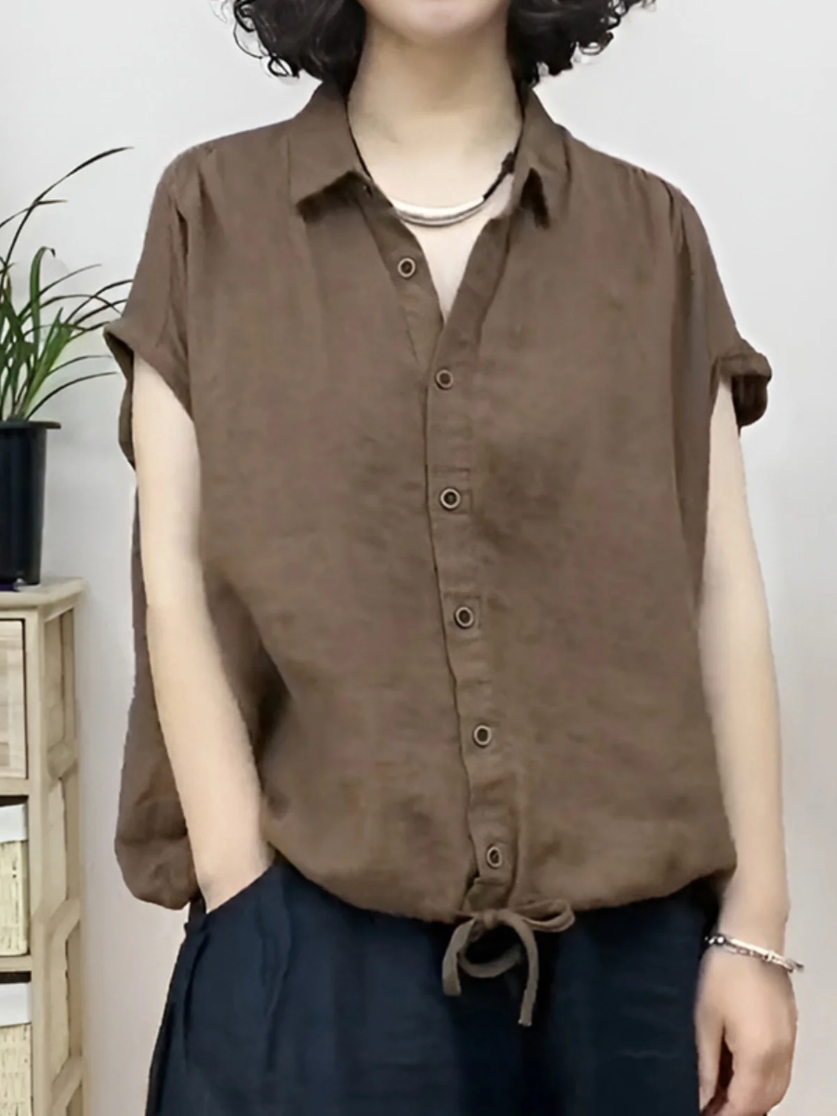 

Loose Fit Summer irt for plus Size Women High End Cotton Linen ort Sve Thin irt Korean Sle Commute Casual Top