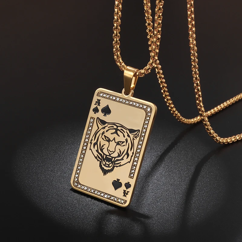 Fashion Ace of Spades Necklace for Men Gold Color Stainless Steel Pendant Necklace Lucky Jewelry Creative Design