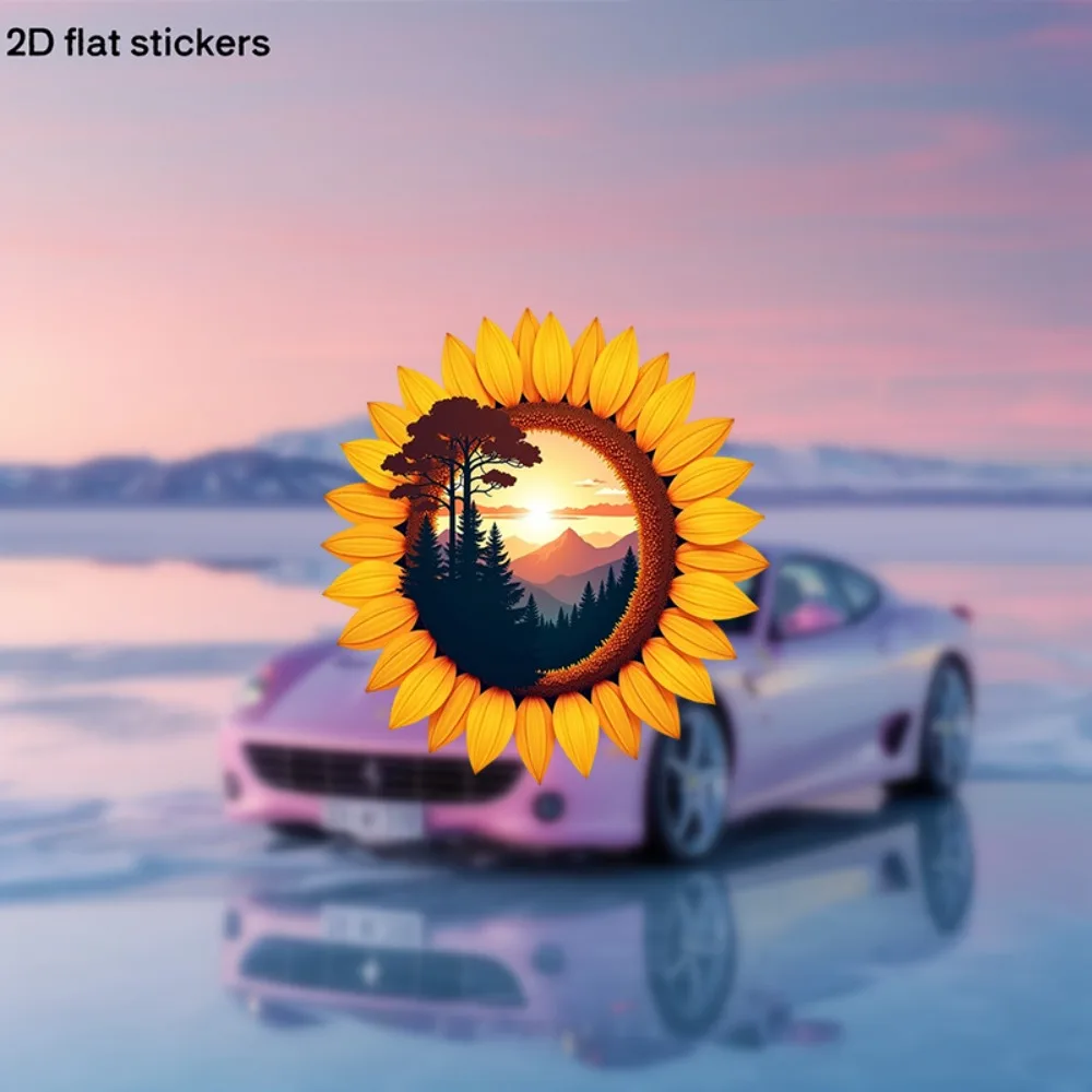 Glossy Large Sunflower & Pine Tree Realistic / 3D like Smiling Face Leaf Border Plastic DIY Decal for Cars Motorcycles