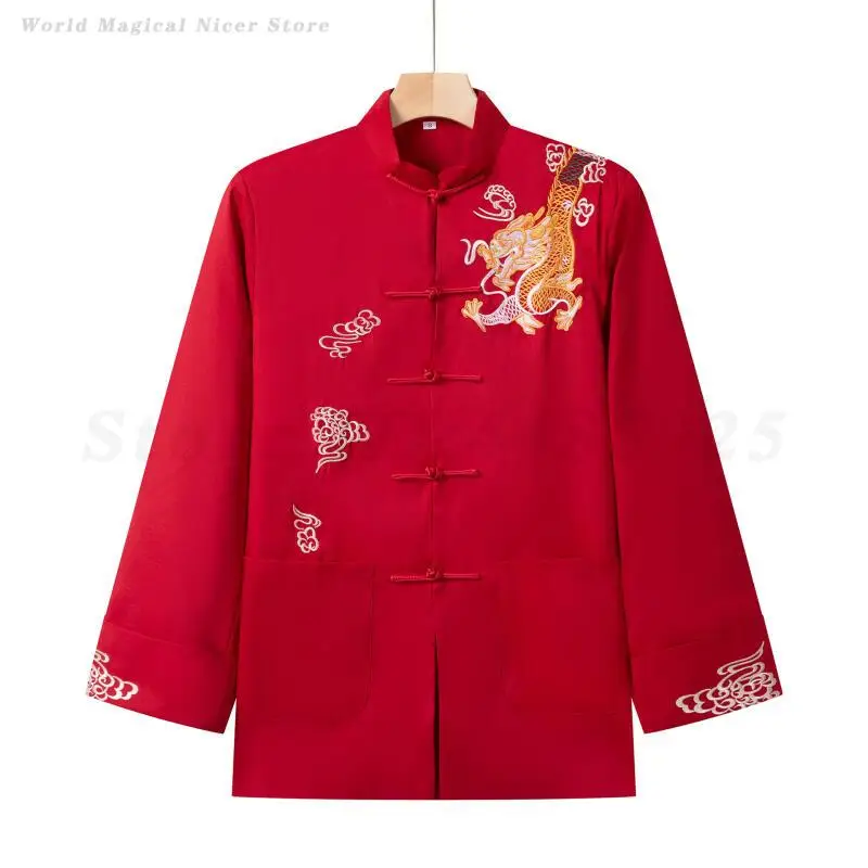 

Oversize Men Embroidered Tang Suit Tops Jackets Chinese Style Shirts Hanfu Coat Vintgae Oriental Kung Fu Tai Chi Coat Streetwear