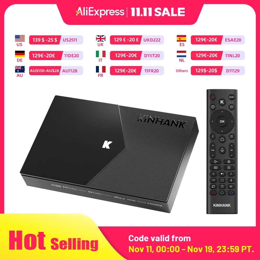 Kinhank K9 TV 박스 Amlogic S928X-K 4+64G, 8K Dolby Vision HDR10+용, 몽타주 쿨 포스터 벽 HDMI 2.1 WIFI6 HD 미디어 플레이어