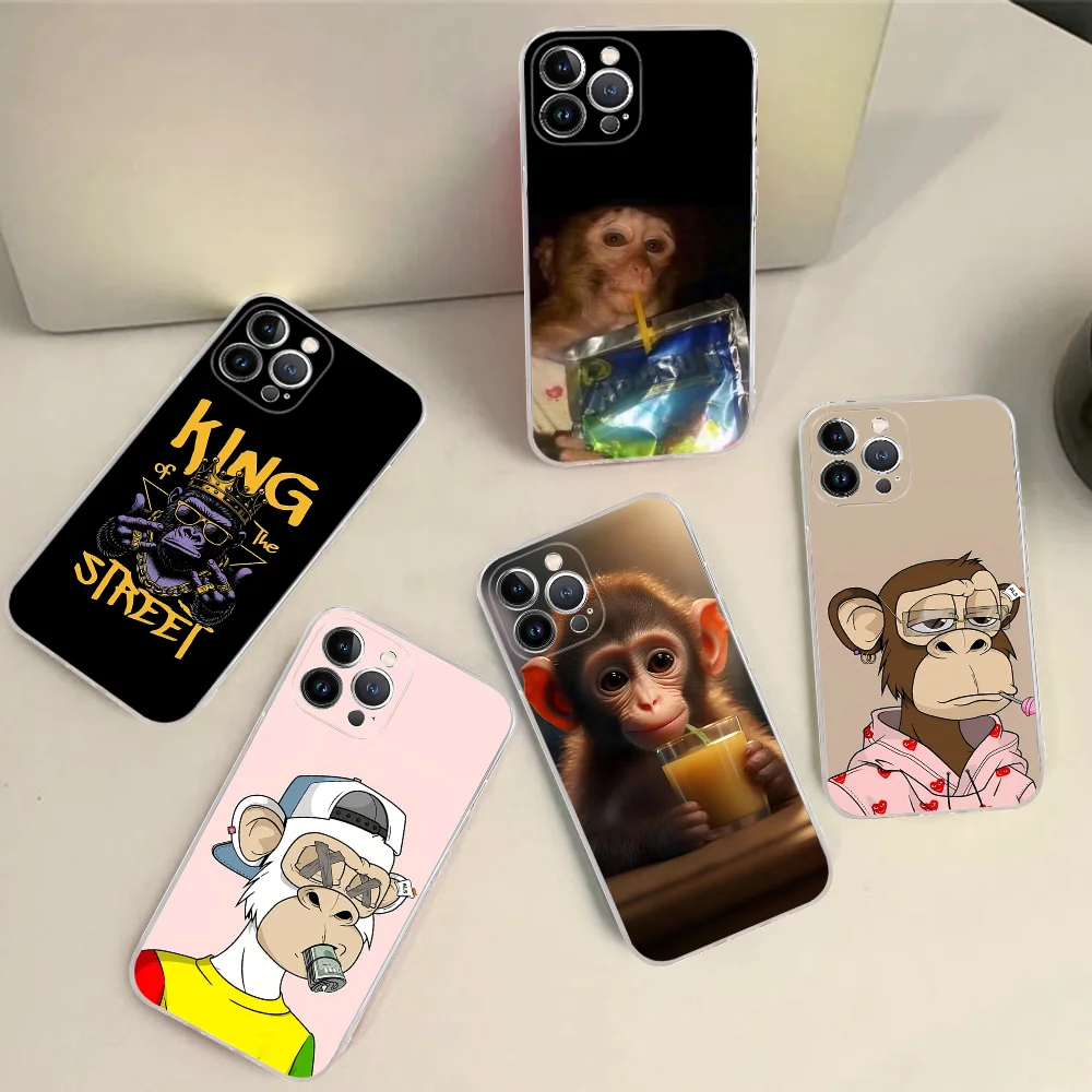 Monkey Drinking Juice Phone Case for iPhone 16 15 8 7 6 6S Plus X SE XR XS 14 11 12 13 Mini Pro Max Mobile Case