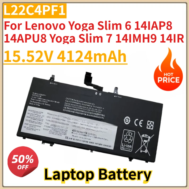 

New High Quality 15.52V 4124mAh Laptop Battery L22C4PF1 For Lenovo Yoga Slim 6 14IAP8 14APU8 Yoga Slim 7 14IMH9 14IR