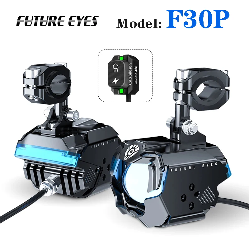 Future Eyes F30P Motorcycle Spotlight 120W LED Light Upgrade Auxiliary Light Wired Switch Low High Beam Integrated Tangent Light