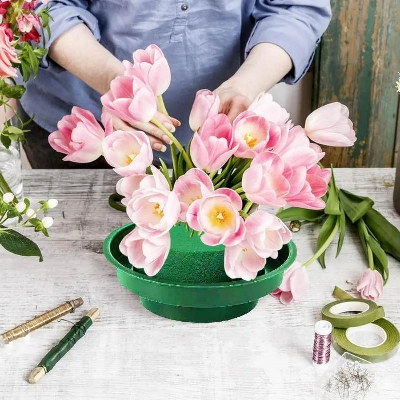 1/10x الطوب رغوة الأزهار الجافة مع وعاء حامل زهور خضراء مستديرة ترتيب الزهور كتل لتقوم بها بنفسك حفل زفاف حديقة ديكور العرض #2