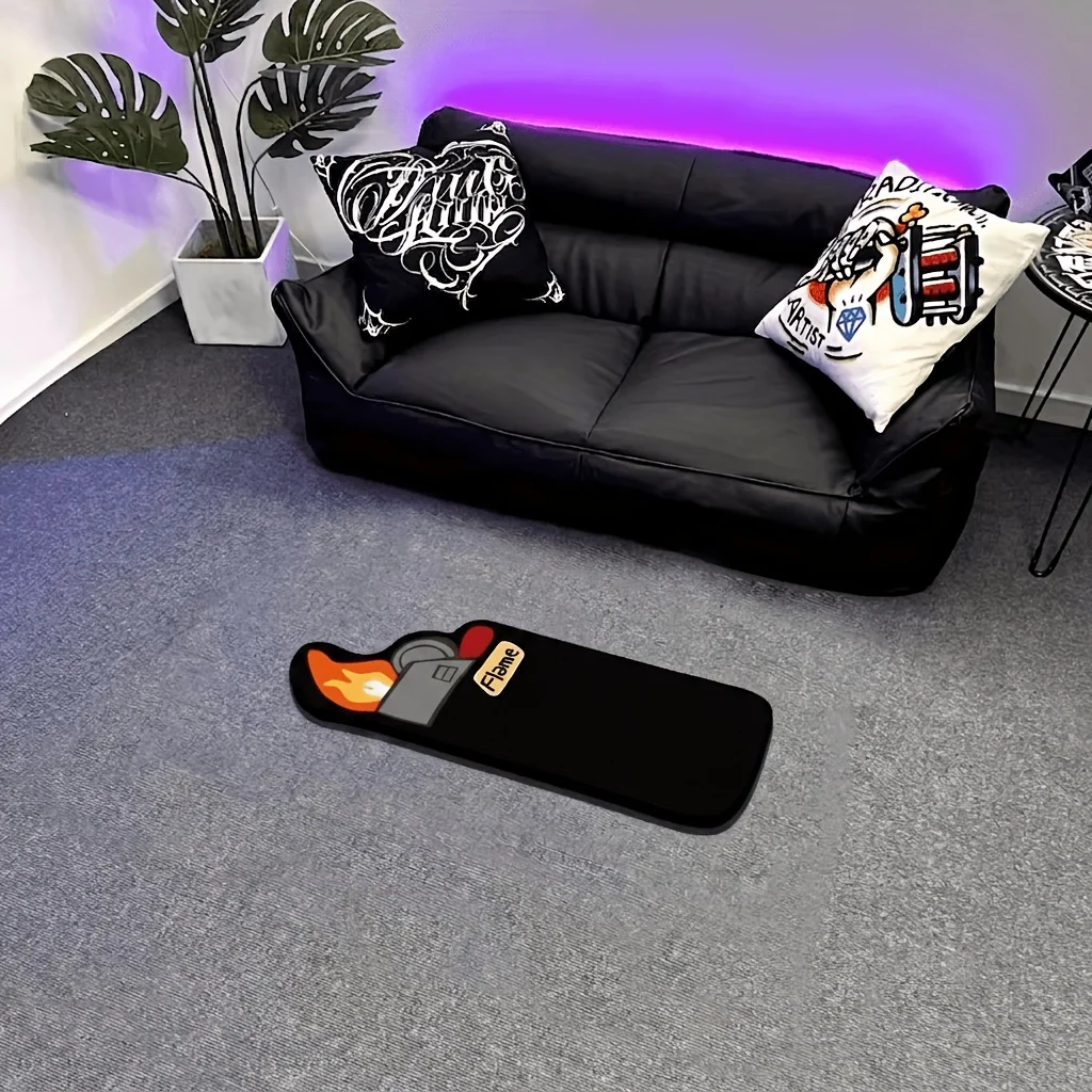 Cool Lighter Shaped Rug Flame Pattern Tufted Floor Mat Soft Non Slip Washable Area Carpet Teen Gaming Room Street Home Decor